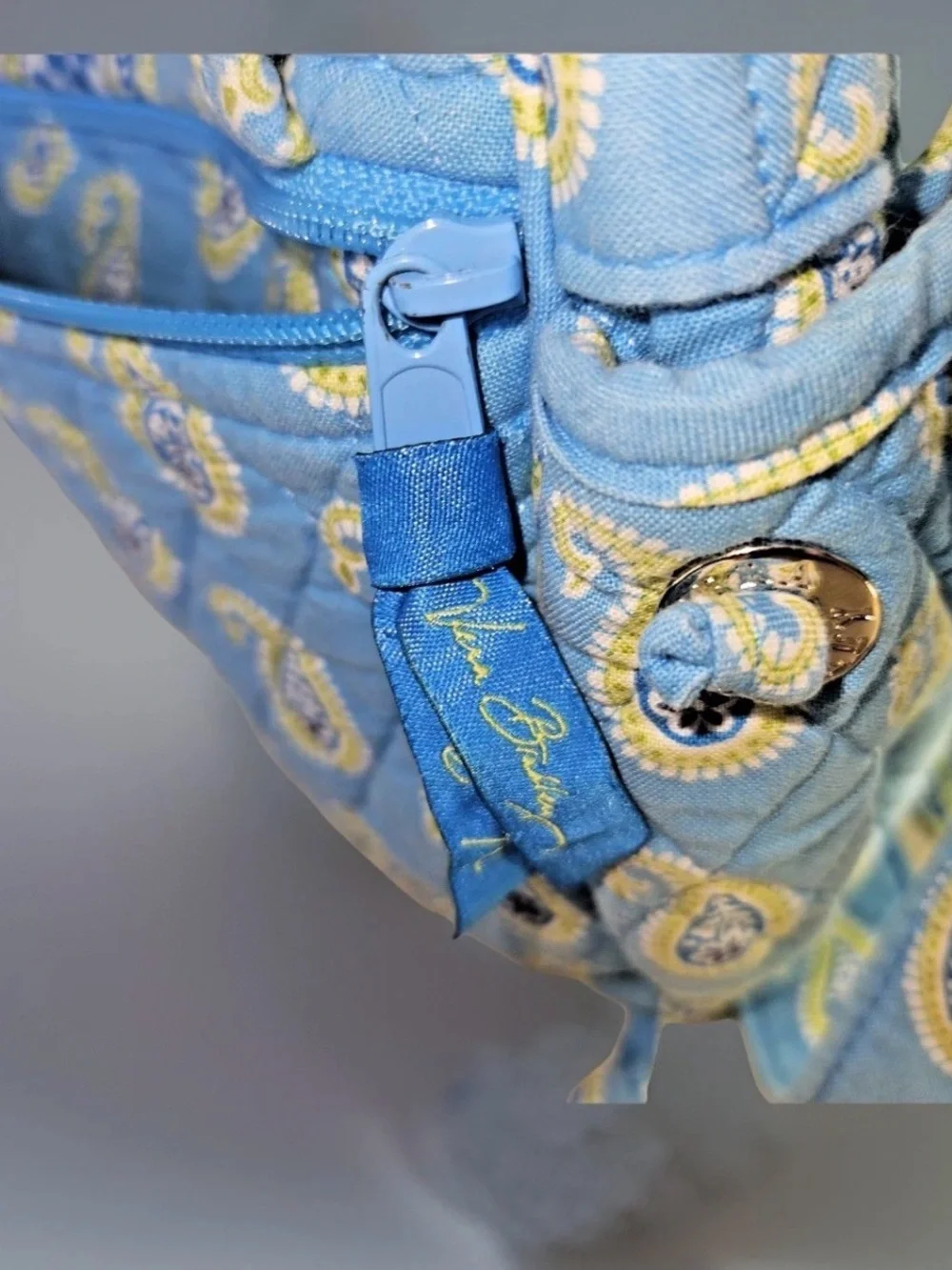 Vera Bradley Blue Paisley Quilted Cotton Crossbody with Yellow Accents